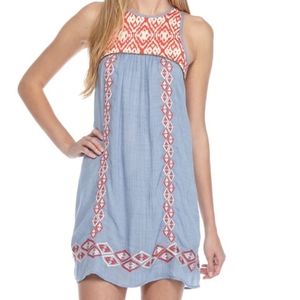 THML Sleeveless Embroidered Bib Swing Dress XS